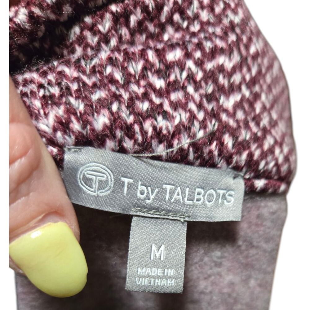 T by Talbots burgundy and white zip up sweater, size medium - Picture 3 of 4
